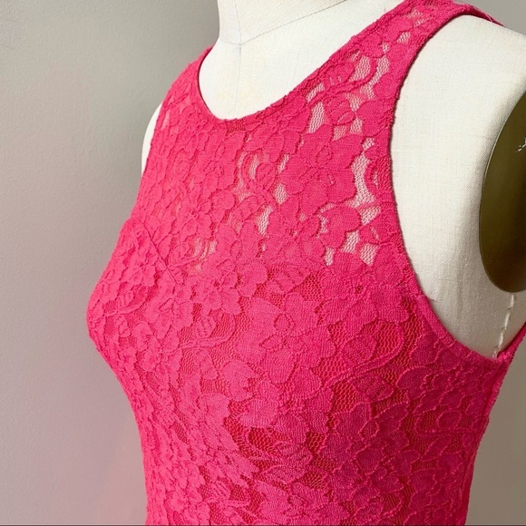 Express Lace Fitted Open Back Dress Coral XS - Picture 4 of 9